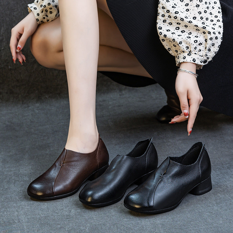 Women's Autumn Genuine Thick Soft Bottom Retro Style Washed First Layer Women's Fashion Shoes
