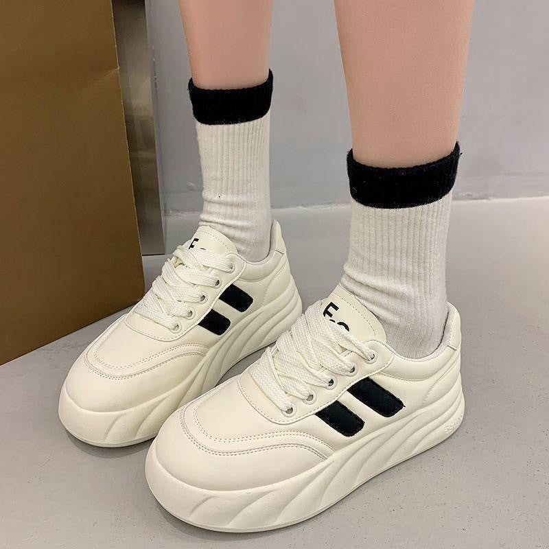 Women's White Spring Thick-soled Campus Height Increasing Sneakers