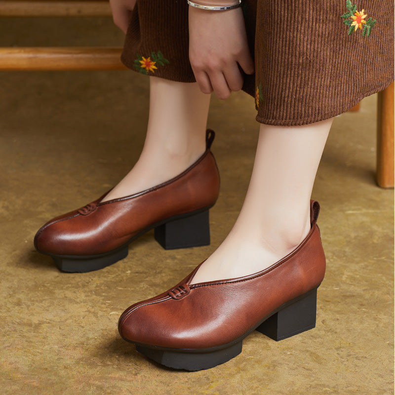 Handmade Authentic Comfortable Thick Mid Thickened Platform Retro Women's Casual Shoes