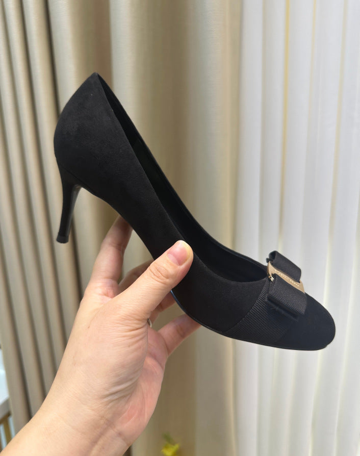 Women's French Gentle Bow Low-cut Stiletto Pumps Ancient Early Style Elegant Heels