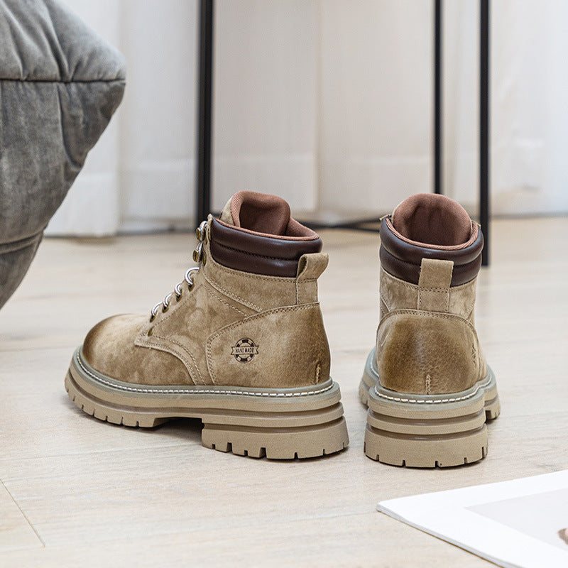 Women's & Men's Khaki Retro Martin For Hidden Platform Boots