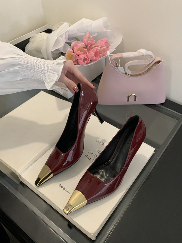 Women's Metal Square Toe Low-cut Stiletto Single-layer Platform Sandals