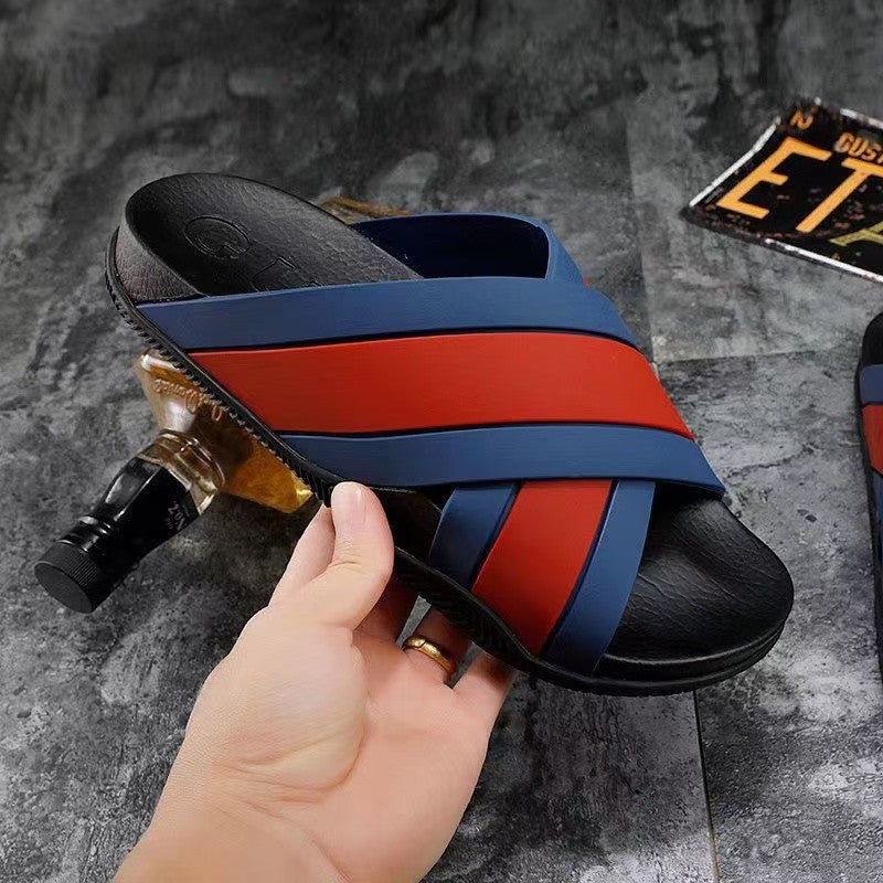 Women's & Men's Cross Strap Letter Beach Candy Color Flat Slippers