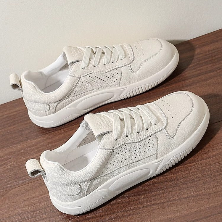 Women's Cowhide Veet White Soft Bottom Sports Leisure Women's Casual Shoes