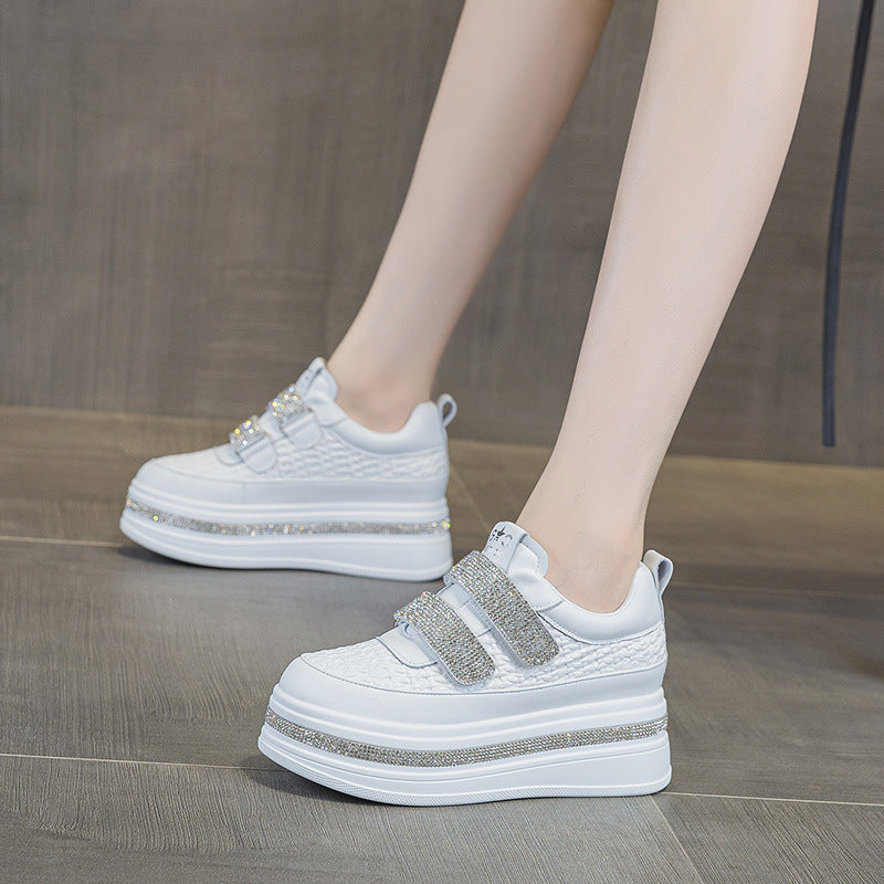 Women's Velcro Platform Muffin Rhinestone White Fashion Women's Casual Shoes