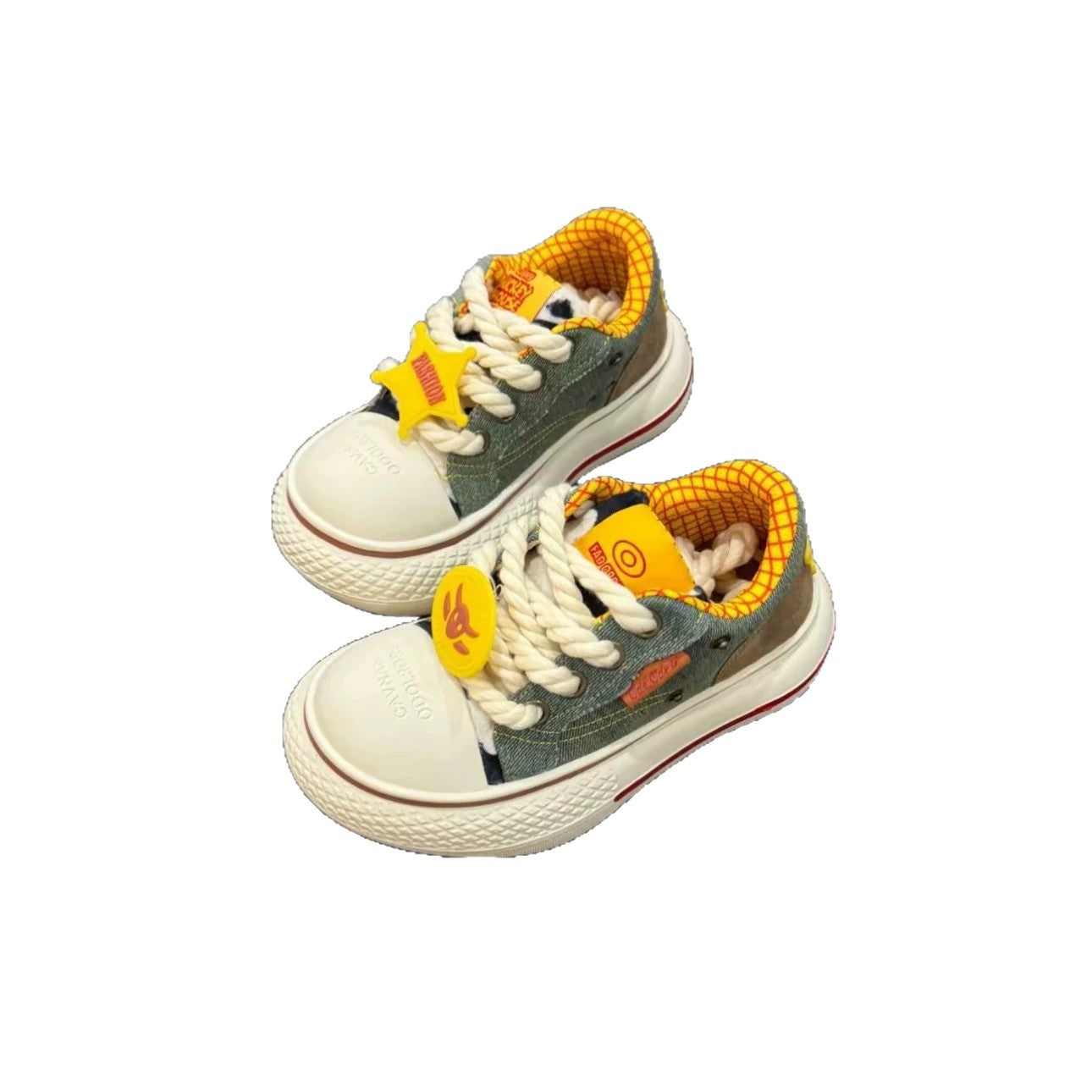 Men's Hello Kitty Mickey Black Big Head Thick Sole Increased Denim Canvas Shoes