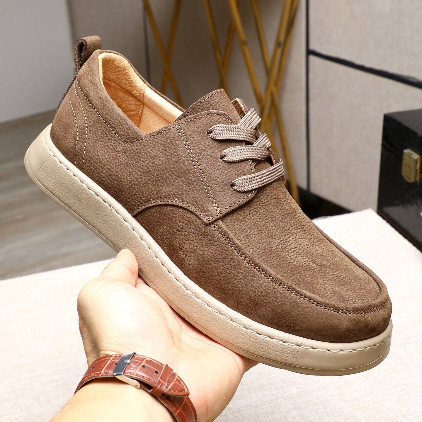Men's Matte Cowhide Comfortable Platform Warm Genuine Casual Shoes