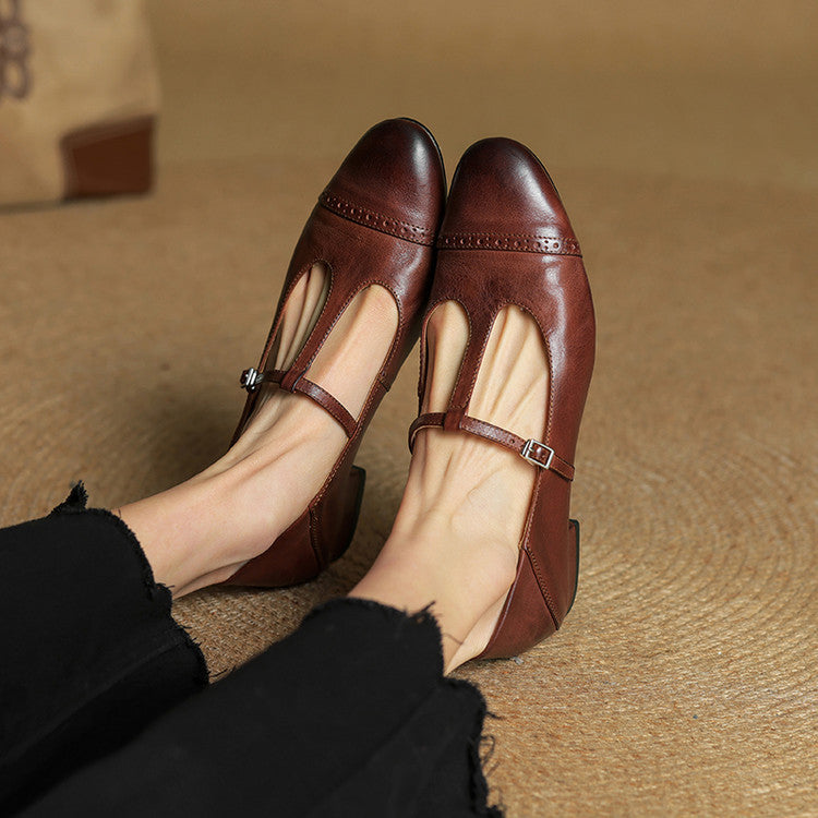 Women's French Retro Arc Belt Chunky Mary Jane College Women's Fashion Shoes