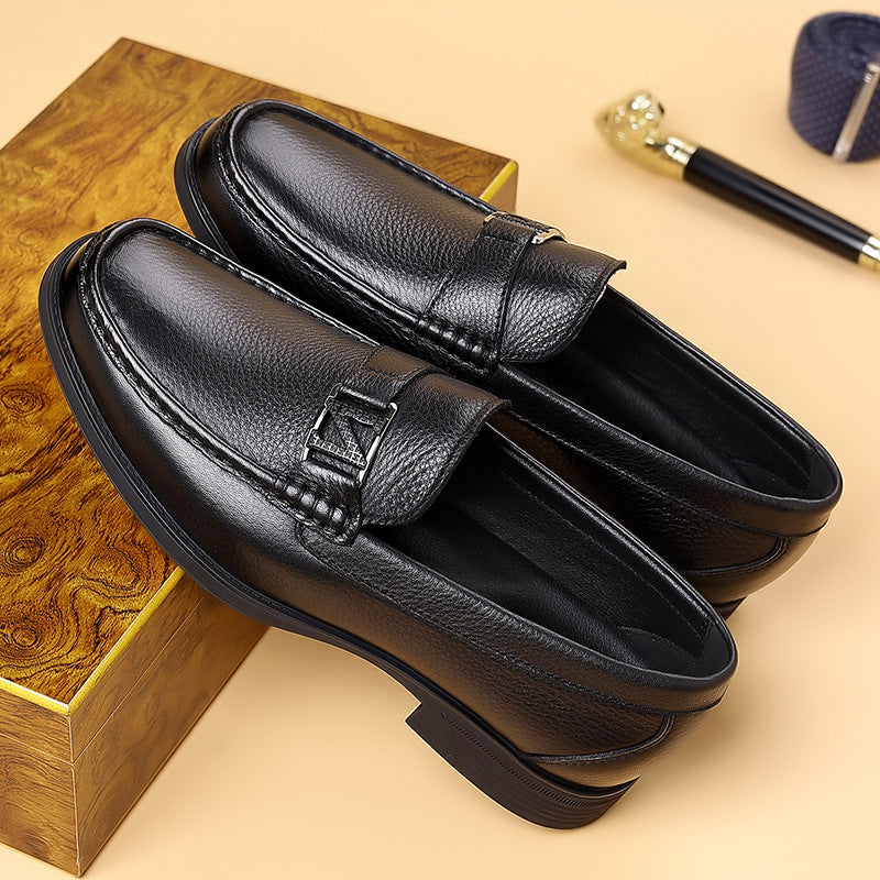 Men's Simple Driving Slip-on Cowhide Surface Spring Flat Leather Shoes