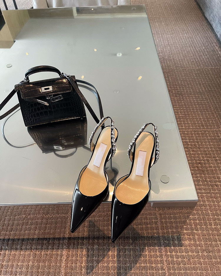 Stiletto High Closed Toe Rhinestone Paint Sandals