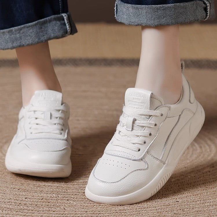 Women's First Layer Cowhide Easy Wear Flat Bottom Pumps Veet Women's Casual Shoes