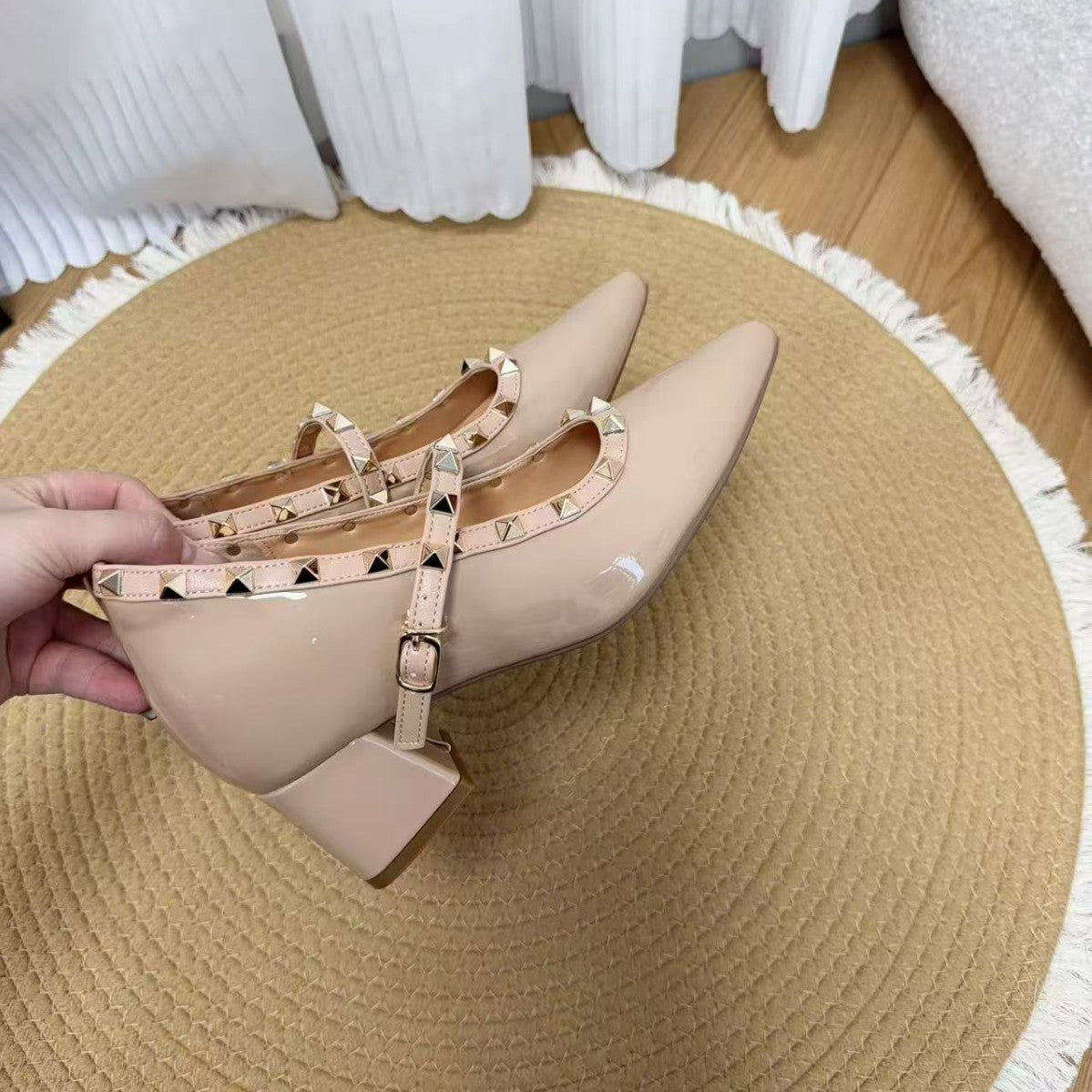 Insole French Rivet Pointed Toe Pumps Shallow Mouth Seam Women's Casual Shoes