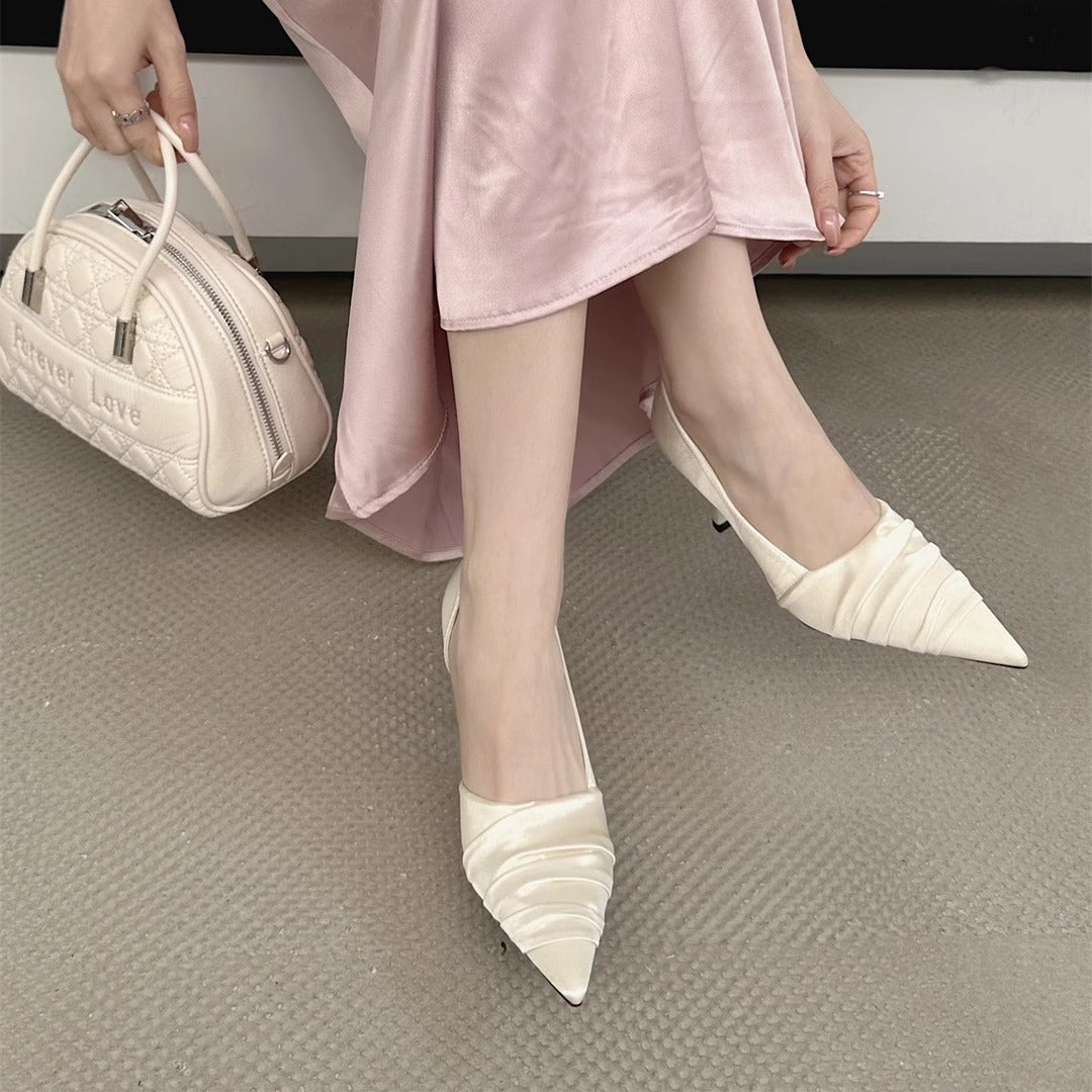 Women's Noble Texture Cold Sier Pointed Pleated High Stiletto Women's Fashion Shoes