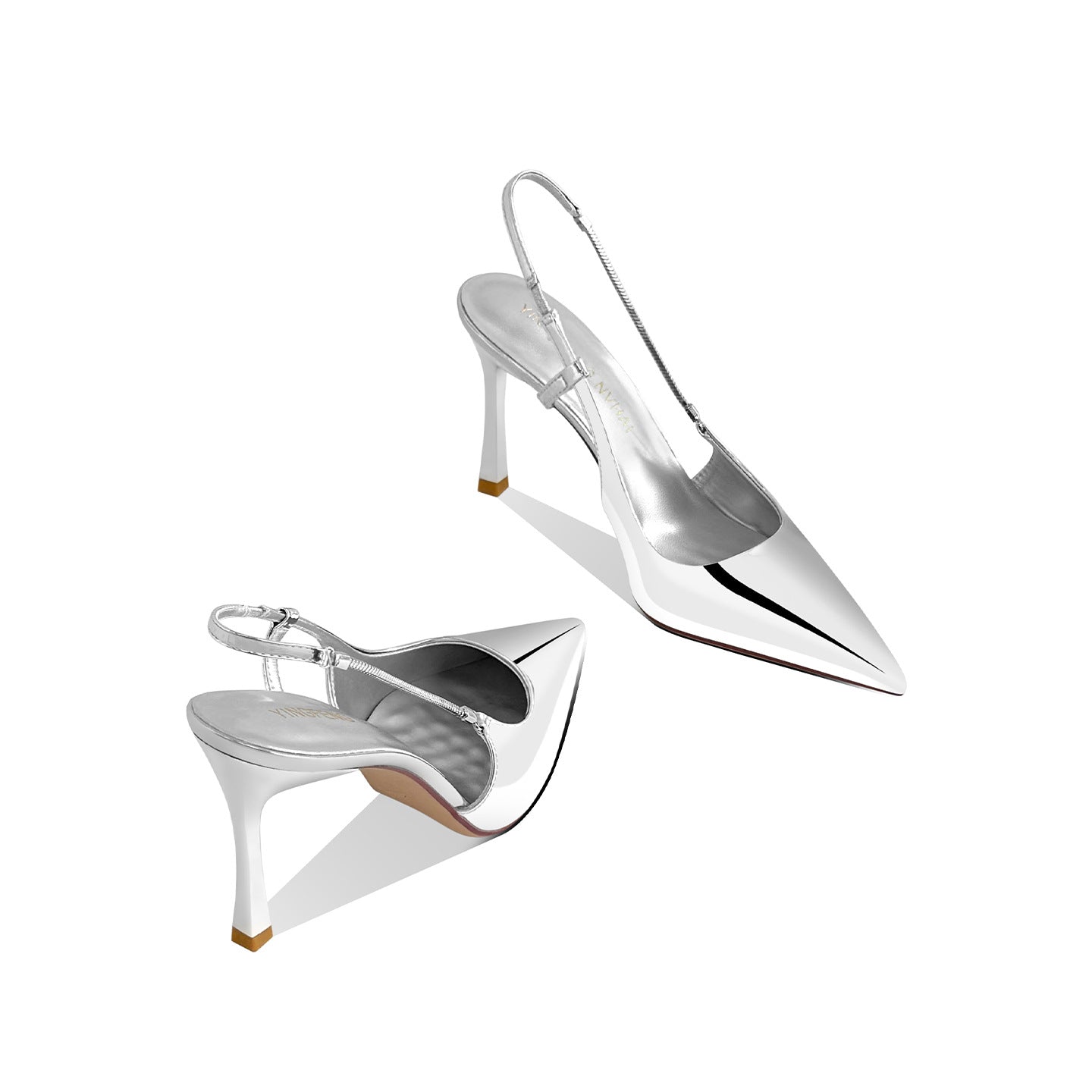Women's Toe Box Back Empty Metal Chain Patent Fashion High Heeled Sandals