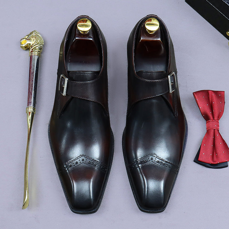 Men's Formal Cowhide Korean Style Trendy Genuine England Slip-on Breathable Men's Business Leather Shoes