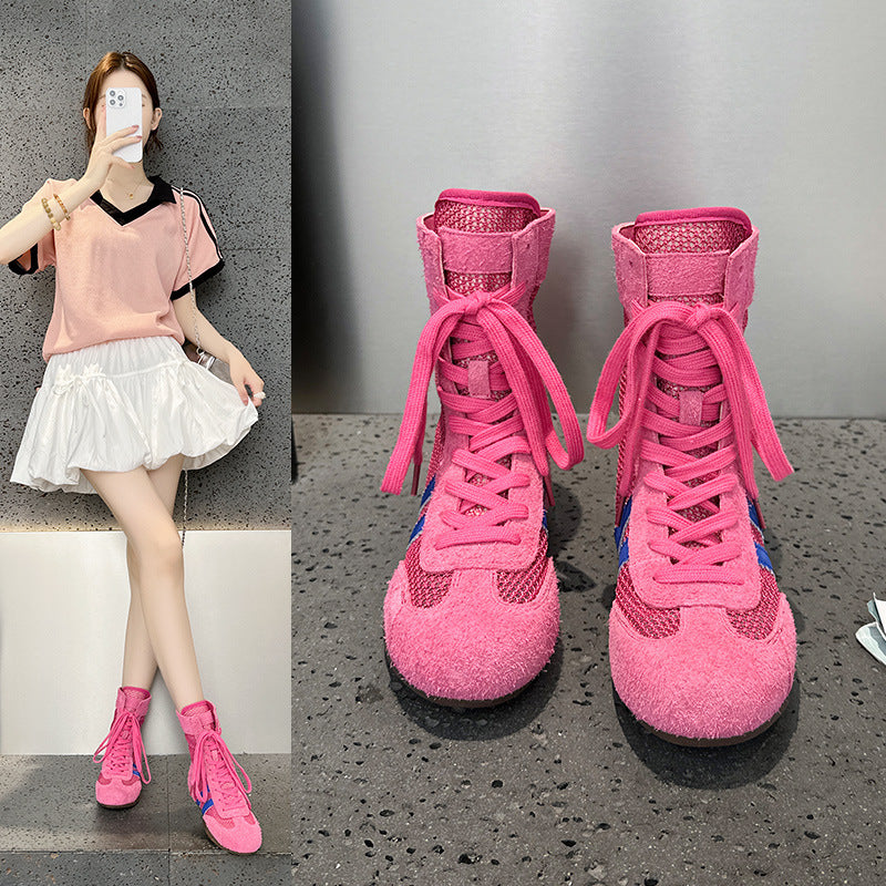Women's Invisible Height Increasing Insole Boxing Summer Mesh Breathable Women's Casual Shoes