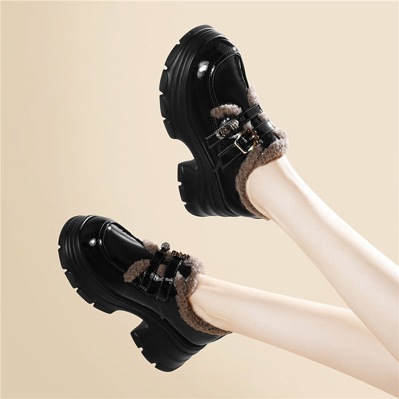 Women's British Style Retro Fashion Platform Height Increasing Mary Jane Loafers