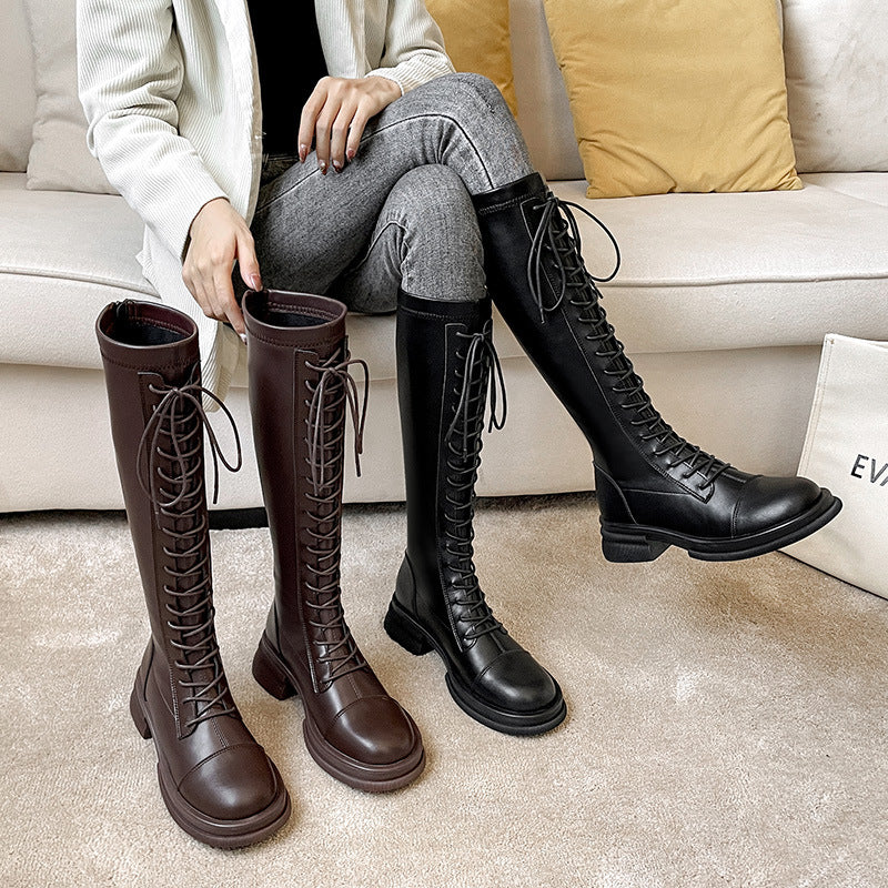 Knee Knight British Style Thick Bottom Chunky Back Boots