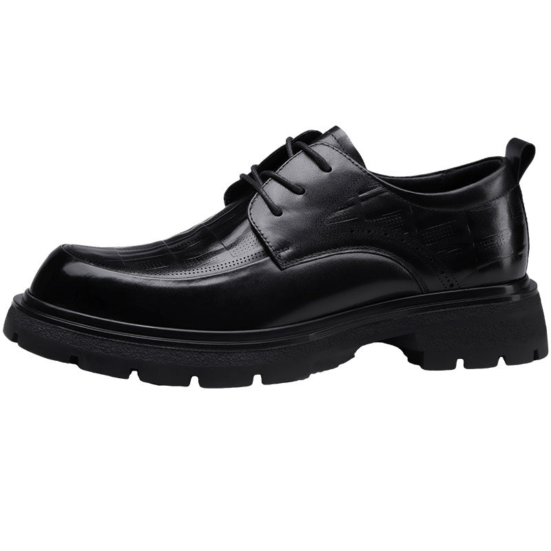 Men's British Thick Bottom Increased Big Head Wide Feet Men's Business Leather Shoes