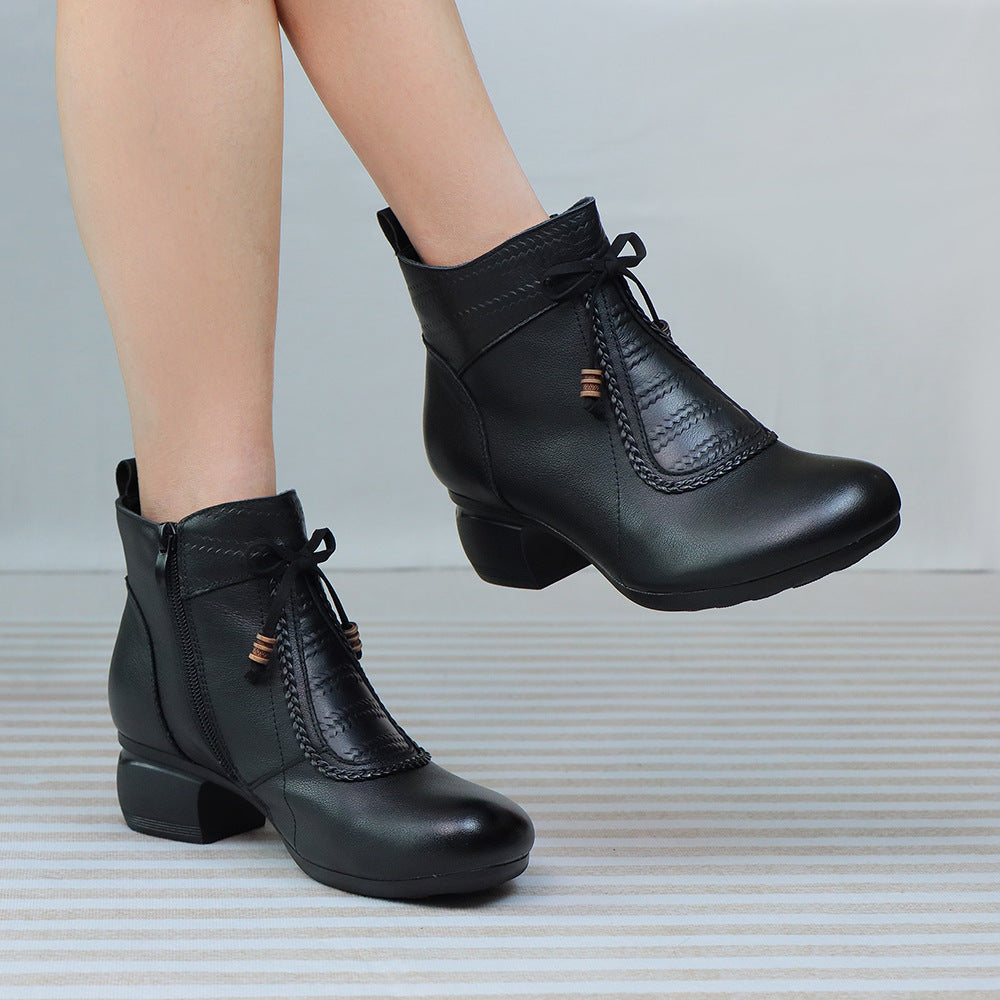 Women's Genuine Ethnic Style Retro Comfort Round Toe Mid Women's Shoes