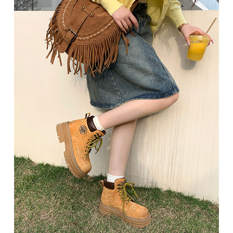Women's Increasing Insole Pink Small British Style Ankle Thick Boots