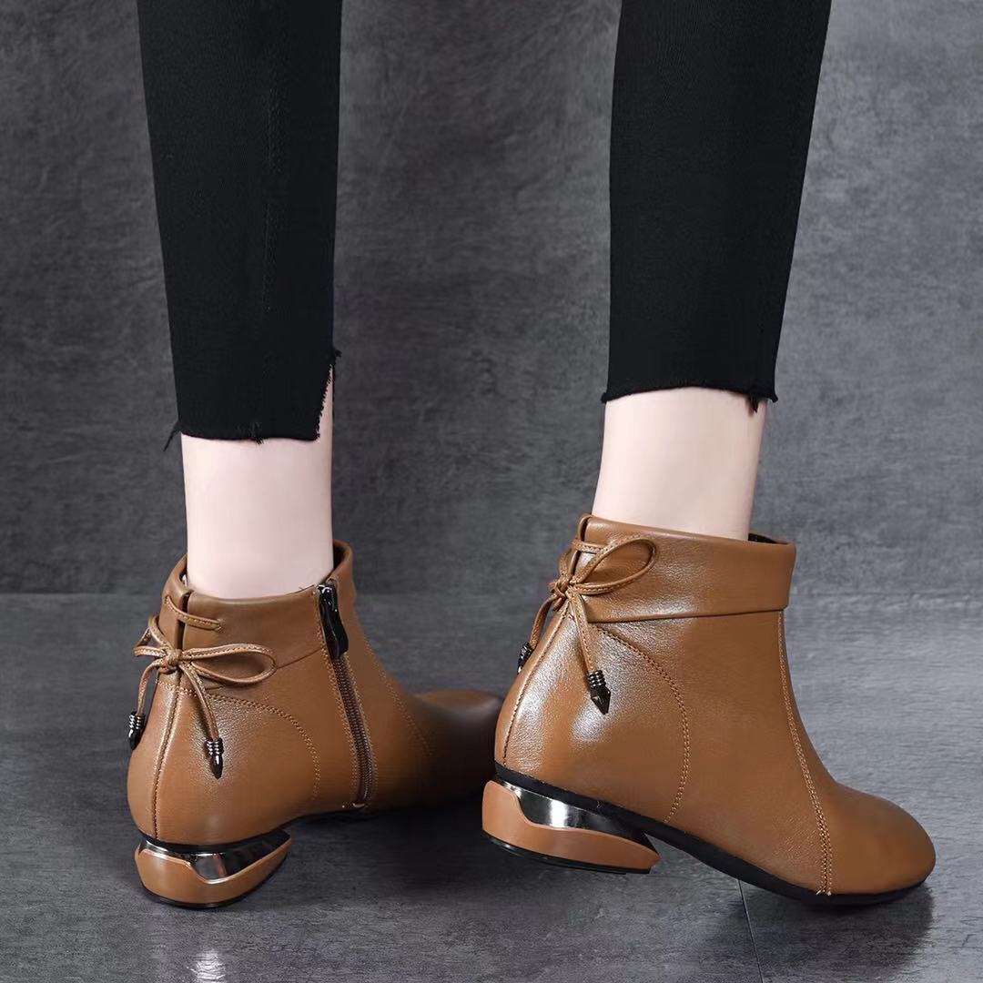 Women's Booties Authentic Low Chunky Round Toe Boots