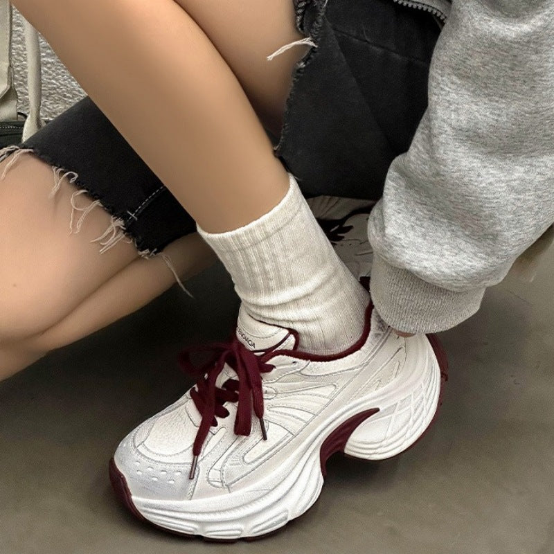 Women's Retro Distressed Spring Authentic Comfortable Breathable Thick Bottom Small Sneakers