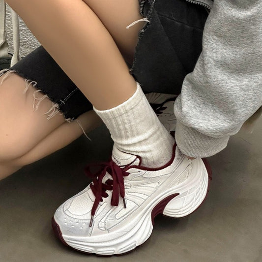 Women's Retro Distressed Spring Authentic Comfortable Breathable Thick Bottom Small Sneakers