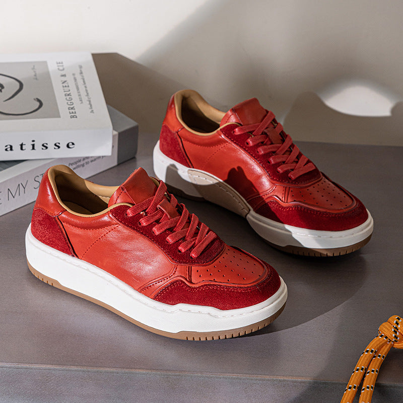Women's Washed Horse White Autumn Sheepskin Couple Genuine Sneakers