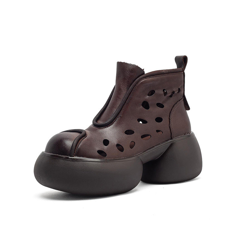 Women's First Layer Cowhide Round Toe Hollowed Fashion Platform Women's Shoes