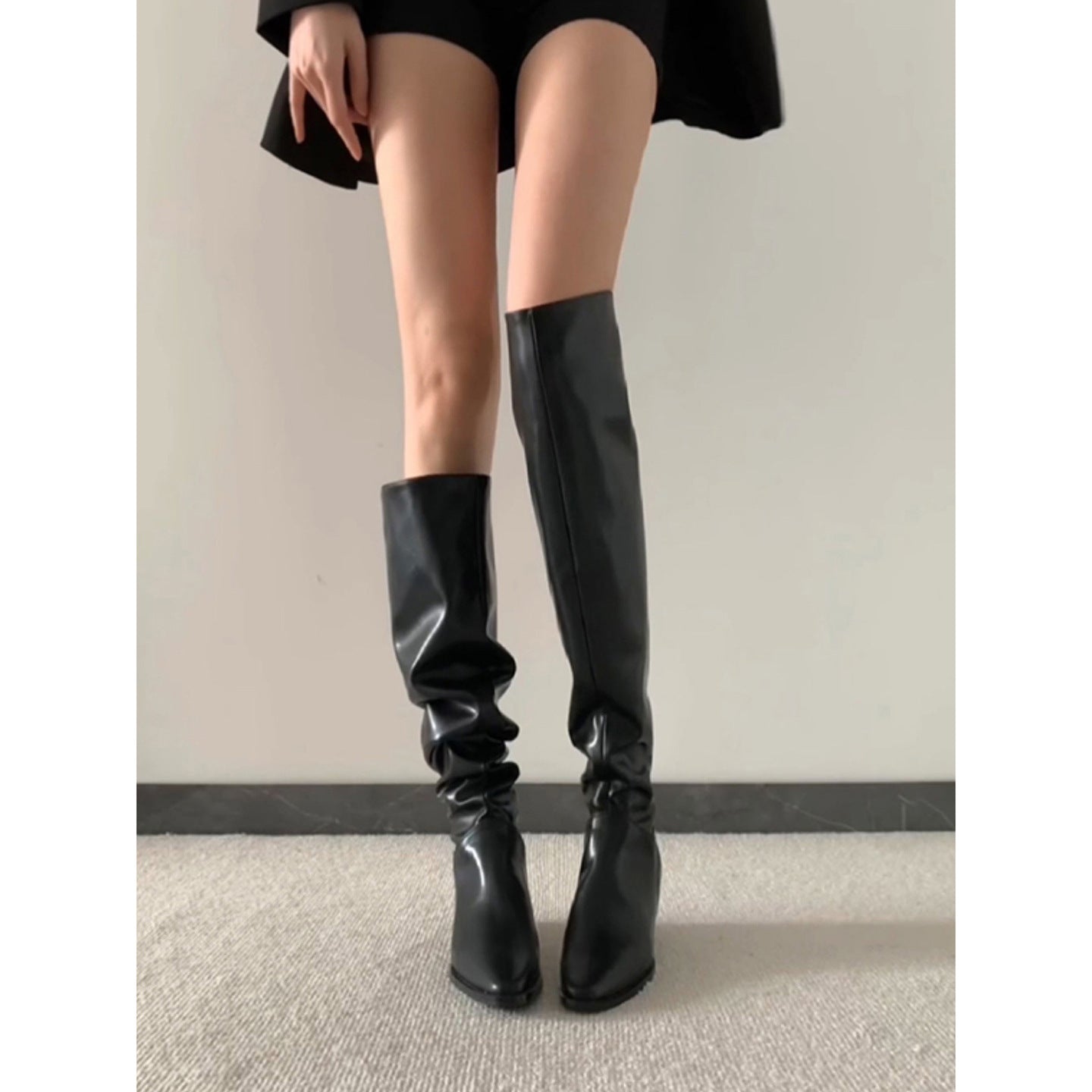 Women's Second Hair Height Increasing Insole Genuine Pointed Women's Leather Boots