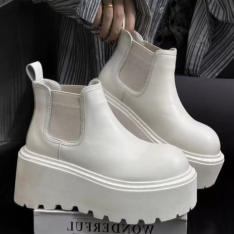 Women's White Smoke Pipe Soft Platform Ankle Veet Boots