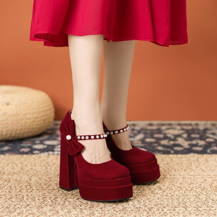 High Chunky Platform Mary Jane Wedding Heels
