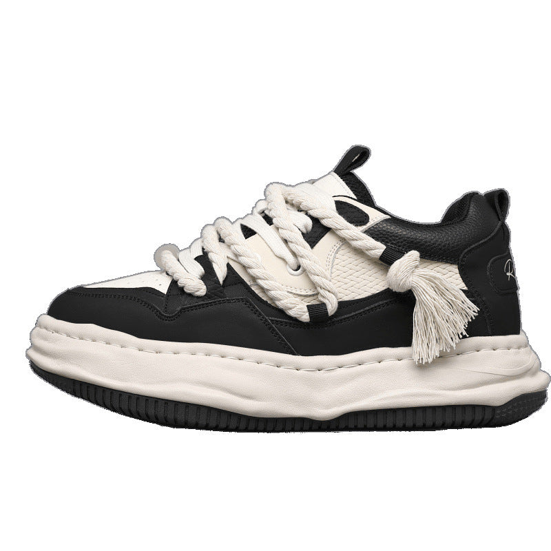 Men's Fashion Black Platform Bread Versatile Men's Shoes