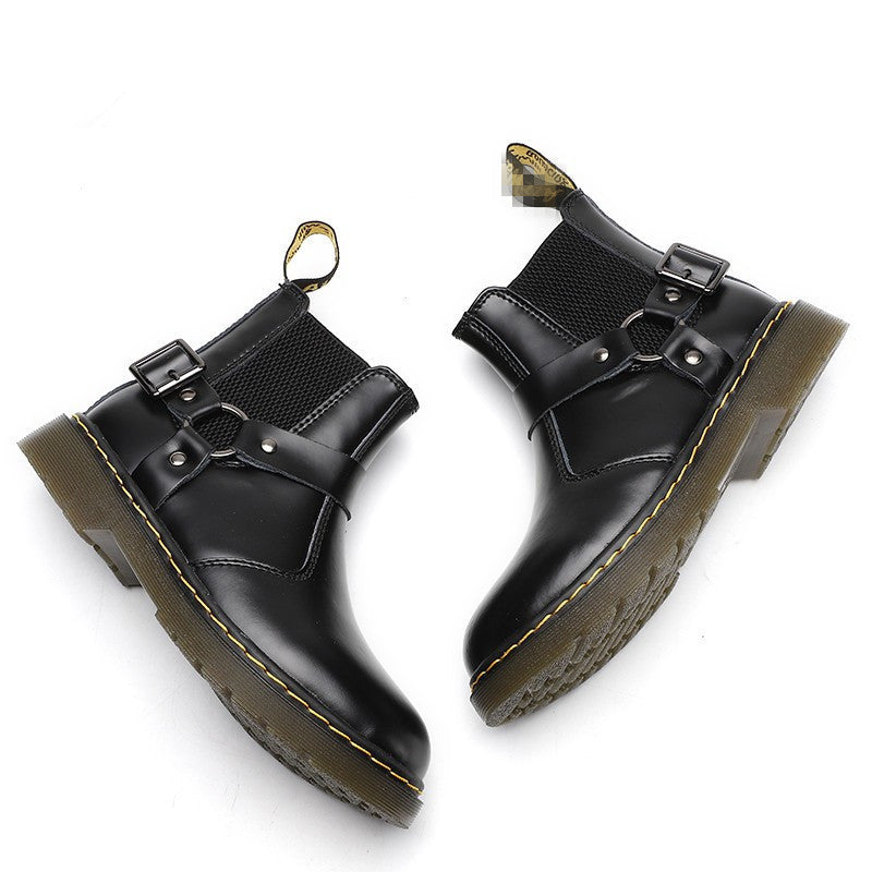 Women's & Men's British Style Martin Flat Couple Chelsea Ring Women's Leather Boots