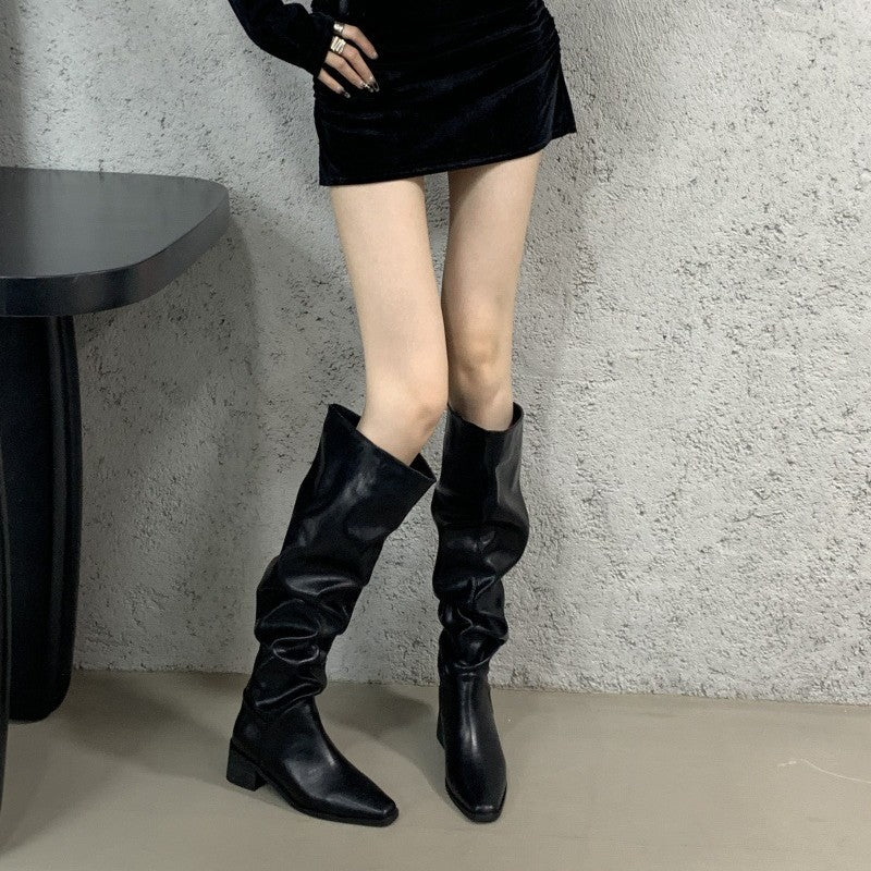 Women's Long Female Chunky Pleated Pile Style Heels