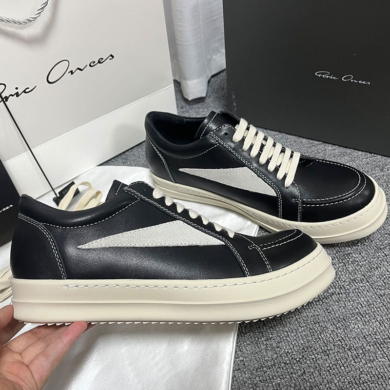 Men's Fashionable Napa Calfskin Black Gray Platform Men's Shoes