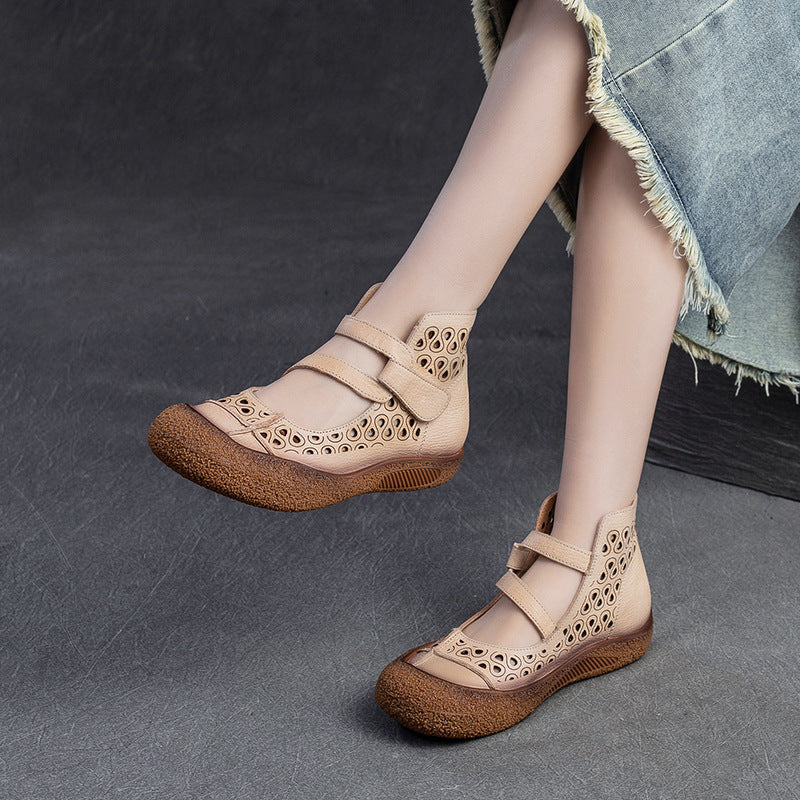 Women's Hollow Breathable Retro Style Velcro Fashion Sandals