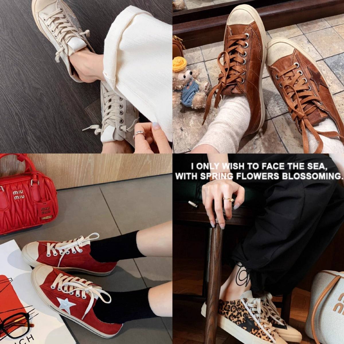 Cowhide Distressed Dirty Retro Lace Up Star Pattern Female Golden Women's Casual Shoes