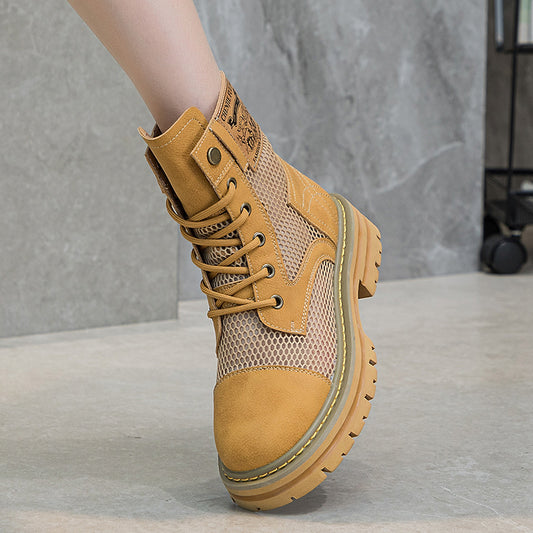 Women's Elevator Mesh Summer Hollow Thin Martin Boots