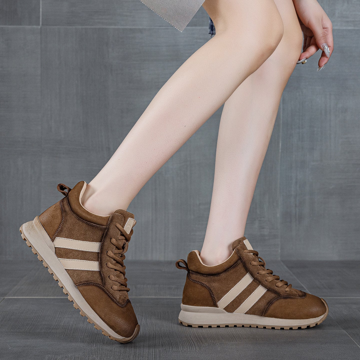 Women's Cowhide German Training Autumn Genuine Retro Lace Up Increased Women's Cotton Shoes