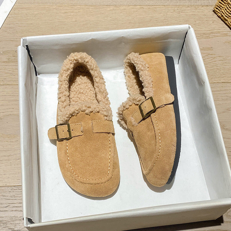 Women's Thick Winter Fur Outer Wear Cotton Men's Shoes