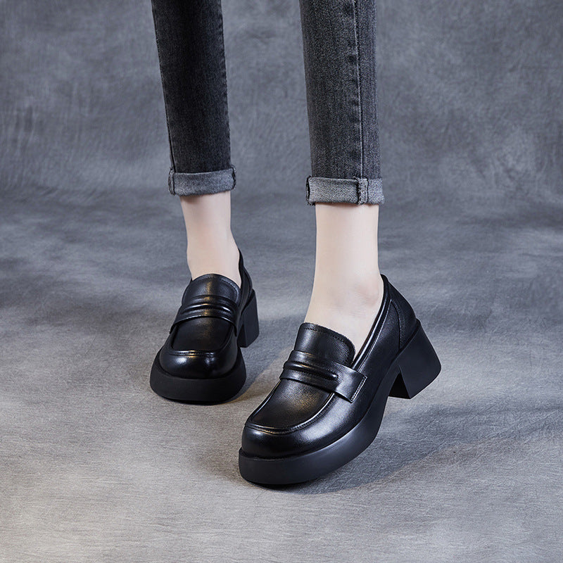 Women's Layer Cowhide Platform Big Toe British Autumn Loafers