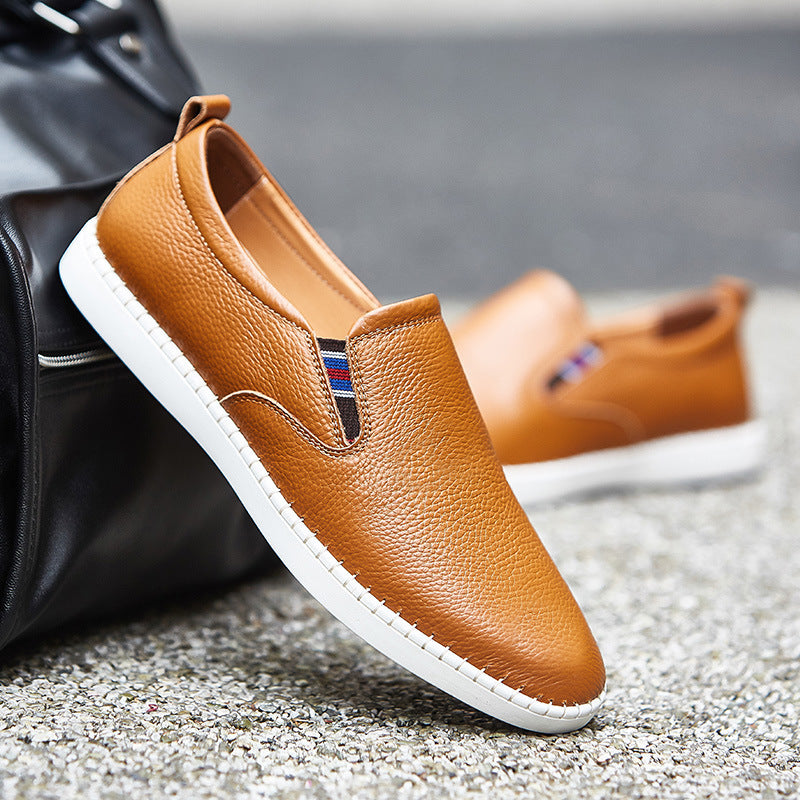 Men's Plus Size Slip On Cowhide Flat Casual Shoes