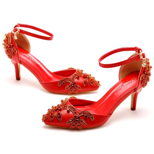 Pointed Plus Size Stiletto Toe Rhinestone High Golden Heels