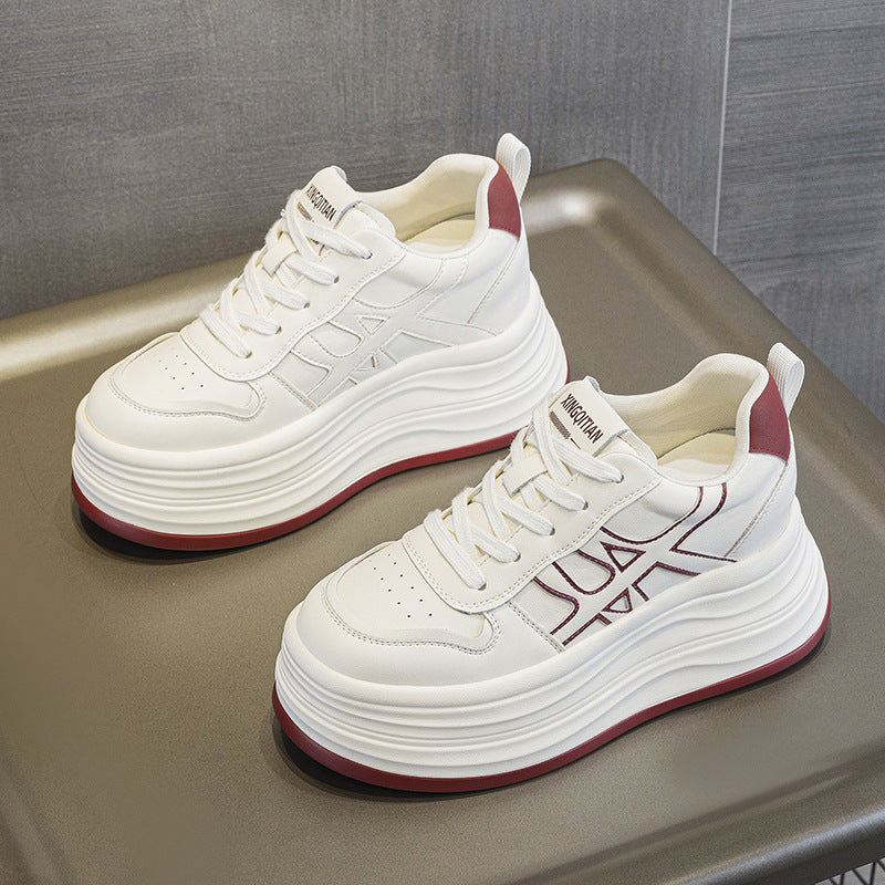 Women's Light White Korean Style Platform Height Sneakers