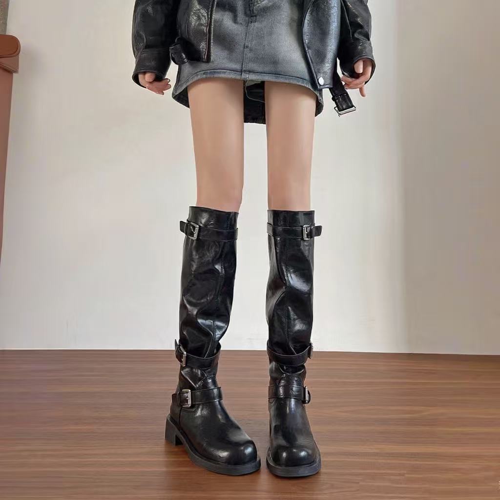 Design Large Tube Circumference Below The Knee Long Female Women's Leather Boots
