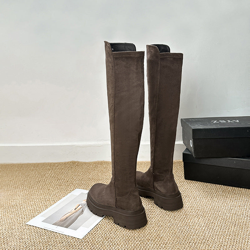 Long Female Height Increasing Suede Over Boots