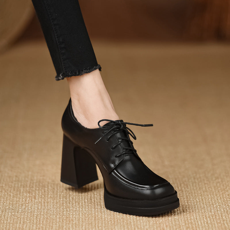 Women's Mouth Platform Square Toe Laces Stitching Women's Casual Shoes