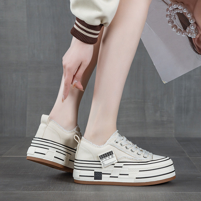 Women's Thick-soled Small Height Increasing Beggar Board Women's Canvas Shoes